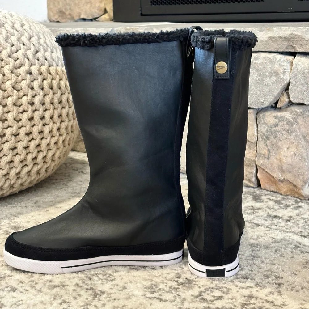 Speedo Girl's Boom Boots SZ 1 Black with White Sole Faux Fur Adjustable Height